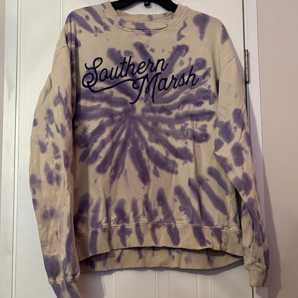 Southern Marsh Women's Tie-Dye Crewneck Sweatshirt - Cream & Purple